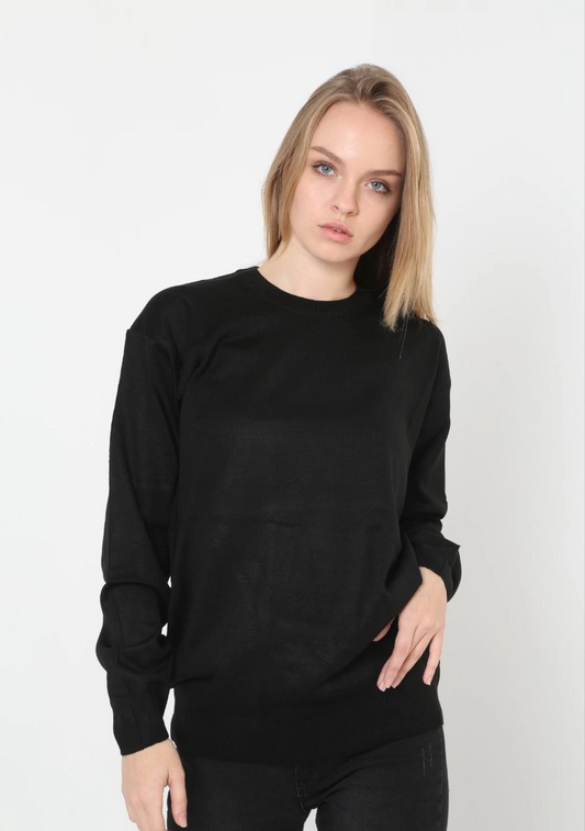 ASSEMA Unisex Uzun Kol Biskilet Yaka Dokuma Triko - Siyah