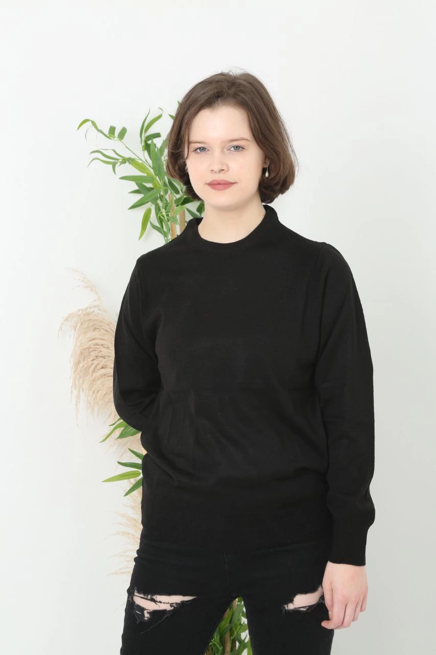 ASSEMA Unisex Uzun Kol Biskilet Yaka Dokuma Triko - Siyah