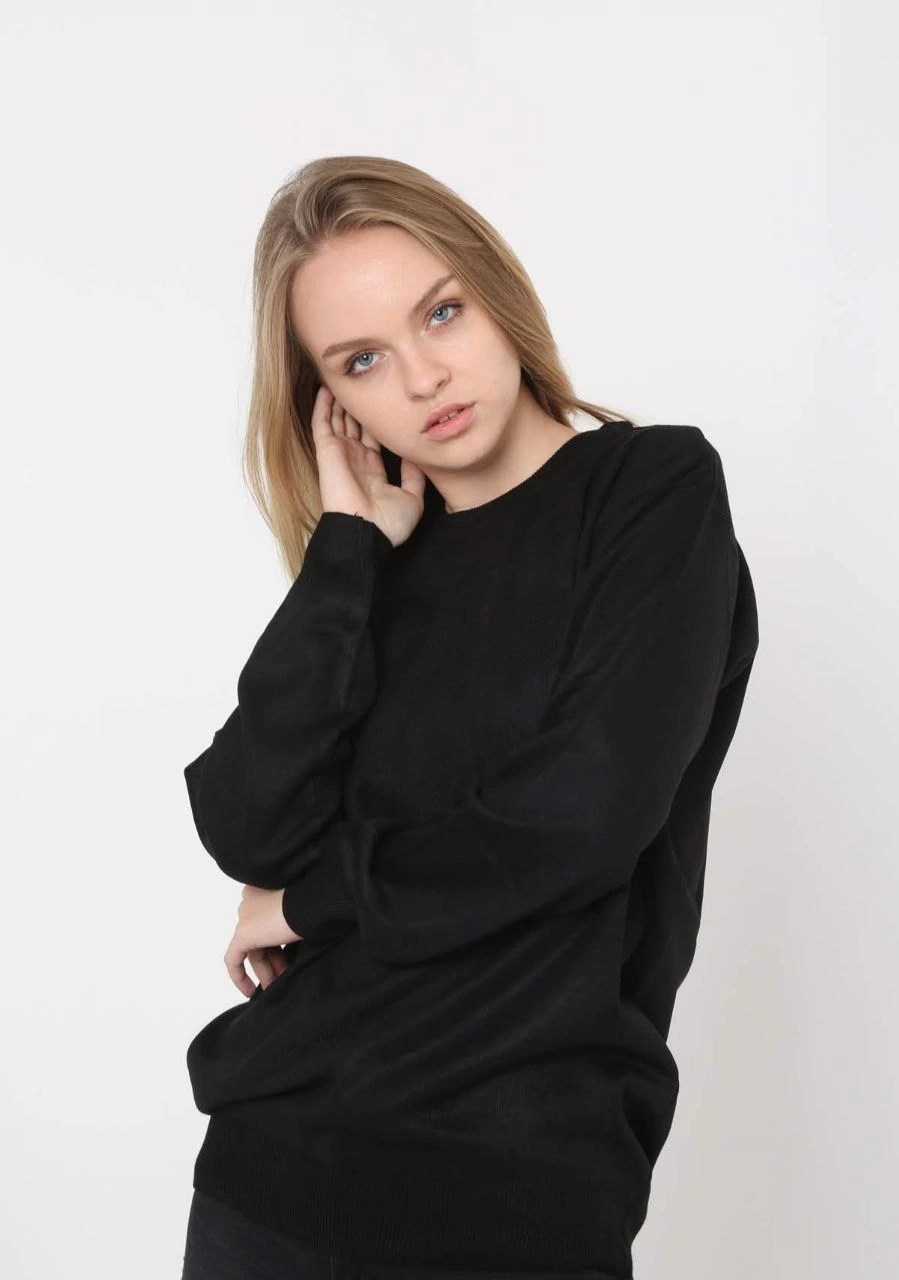 ASSEMA Unisex Uzun Kol Biskilet Yaka Dokuma Triko - Siyah
