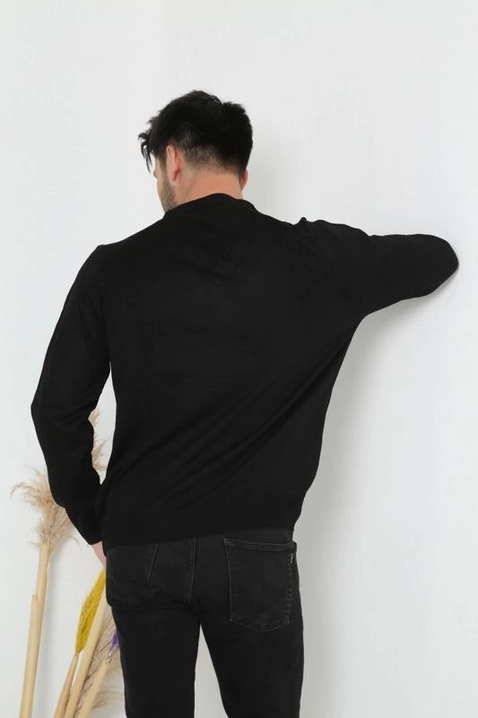 ASSEMA Unisex Uzun Kol V Yaka Triko Kazak - Siyah