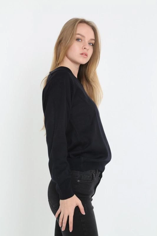 ASSEMA Unisex Uzun Kol V Yaka Triko Kazak - Siyah