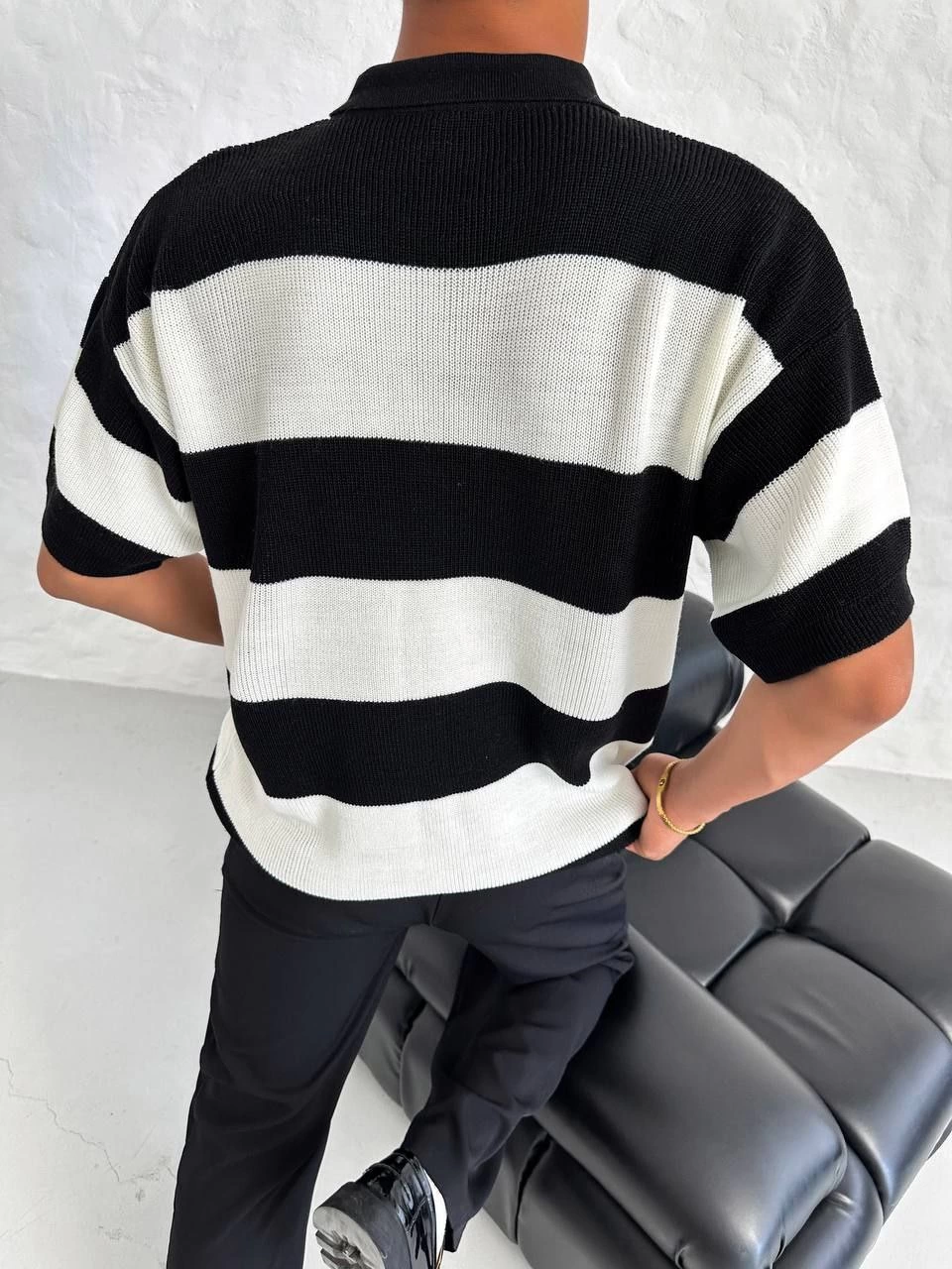 ASSEMA Erkek Yakalı Düğmeli Triko T-Shirt - Siyah