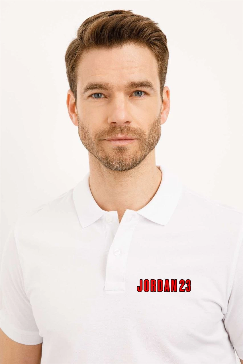 ASSEMA Erkek Pike Yakalı Tişort Düğmeli  Baskılı T-Shirt  - Beyaz