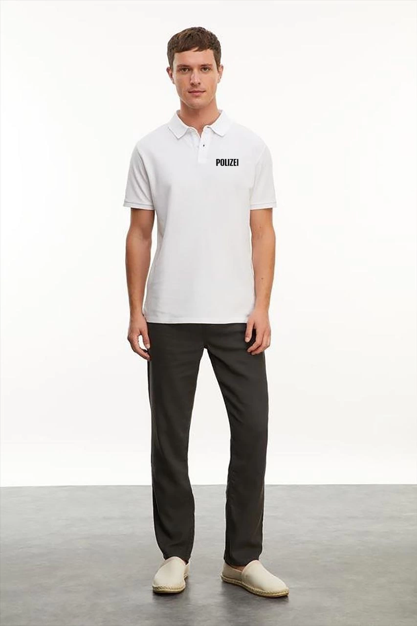 ASSEMA Erkek Yakası Düğmeli Yakalı Pike Baskılı T-Shirt - Beyaz
