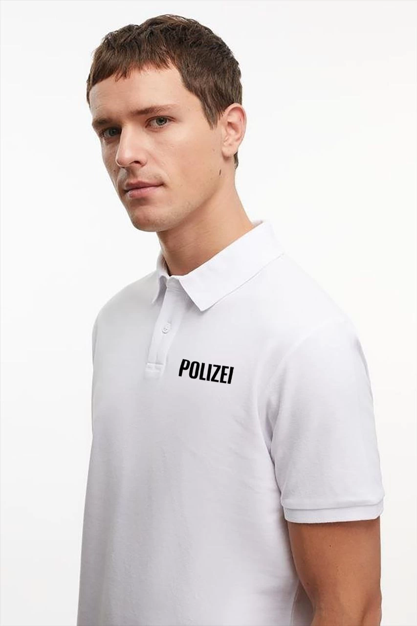ASSEMA Erkek Yakası Düğmeli Yakalı Pike Baskılı T-Shirt - Beyaz