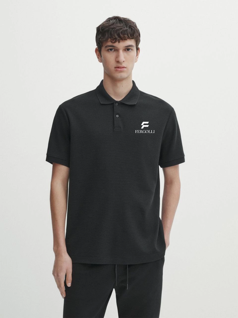 ASSEMA Erkek Pike Yakalı Tişort Düğmeli  Baskılı T-Shirt - Beyaz