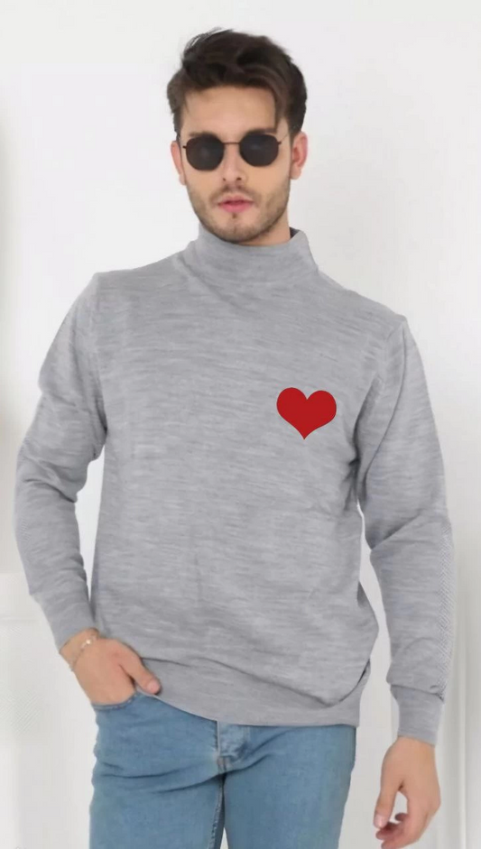 ASSEMA Unisex Yarım Boğazlı Baskılı Dokuma Triko - Gri