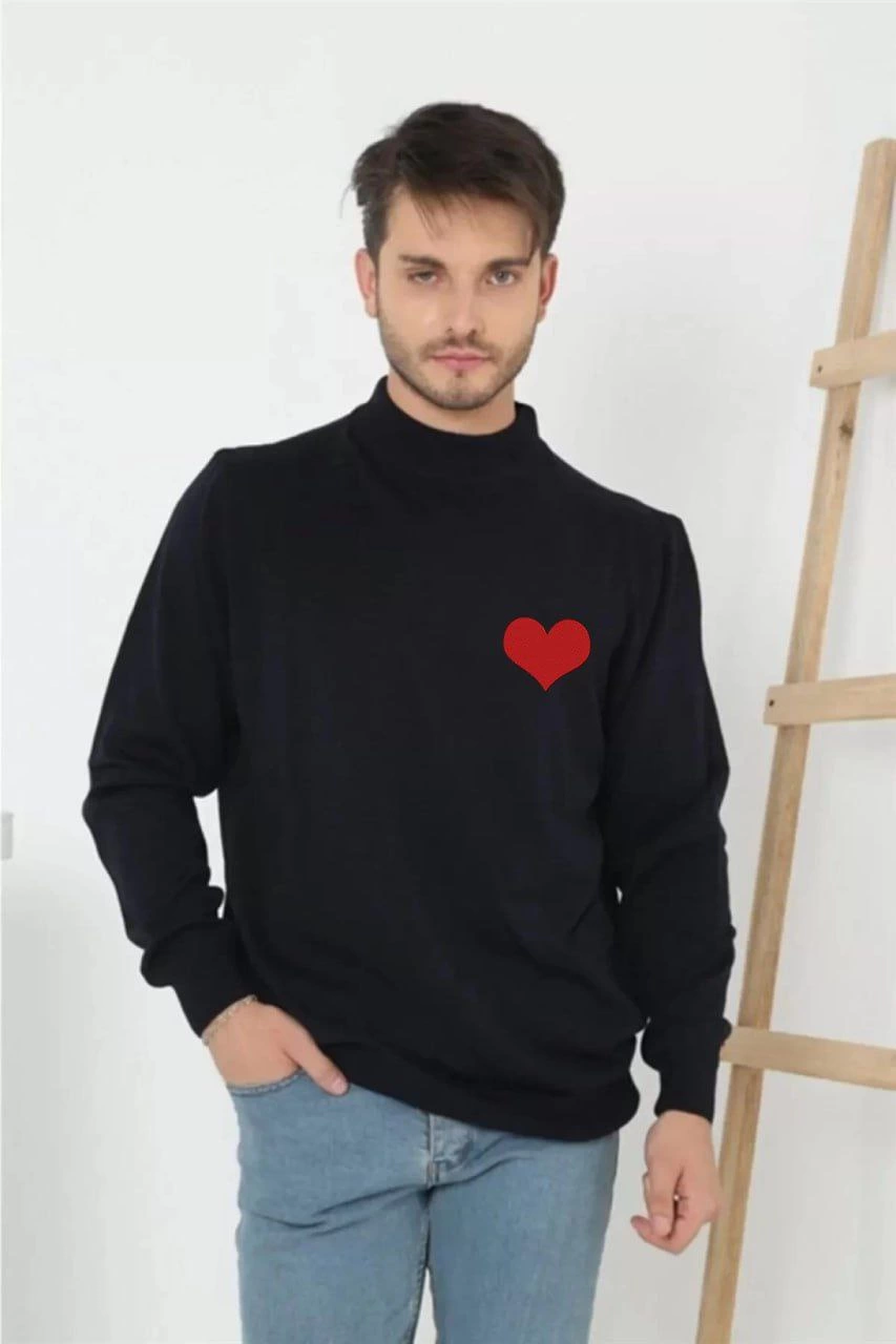 ASSEMA Unisex Yarım Boğazlı Baskılı Dokuma Triko - Siyah