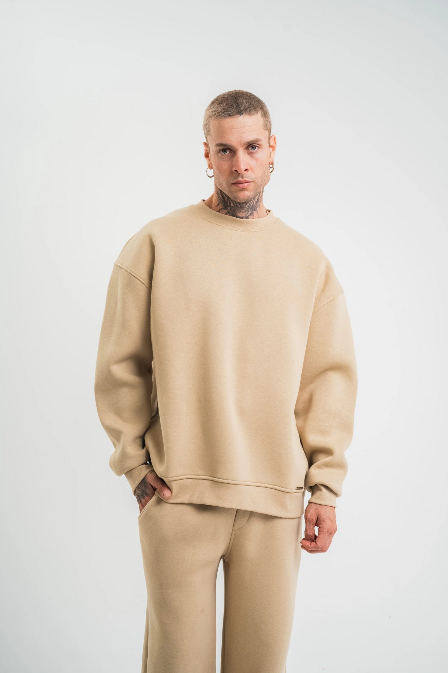 ASSEMA Erkek Uzun Kol Bisiklet Yaka 3 iplik Pamuklu Kışlık SweatShirt  - Bej