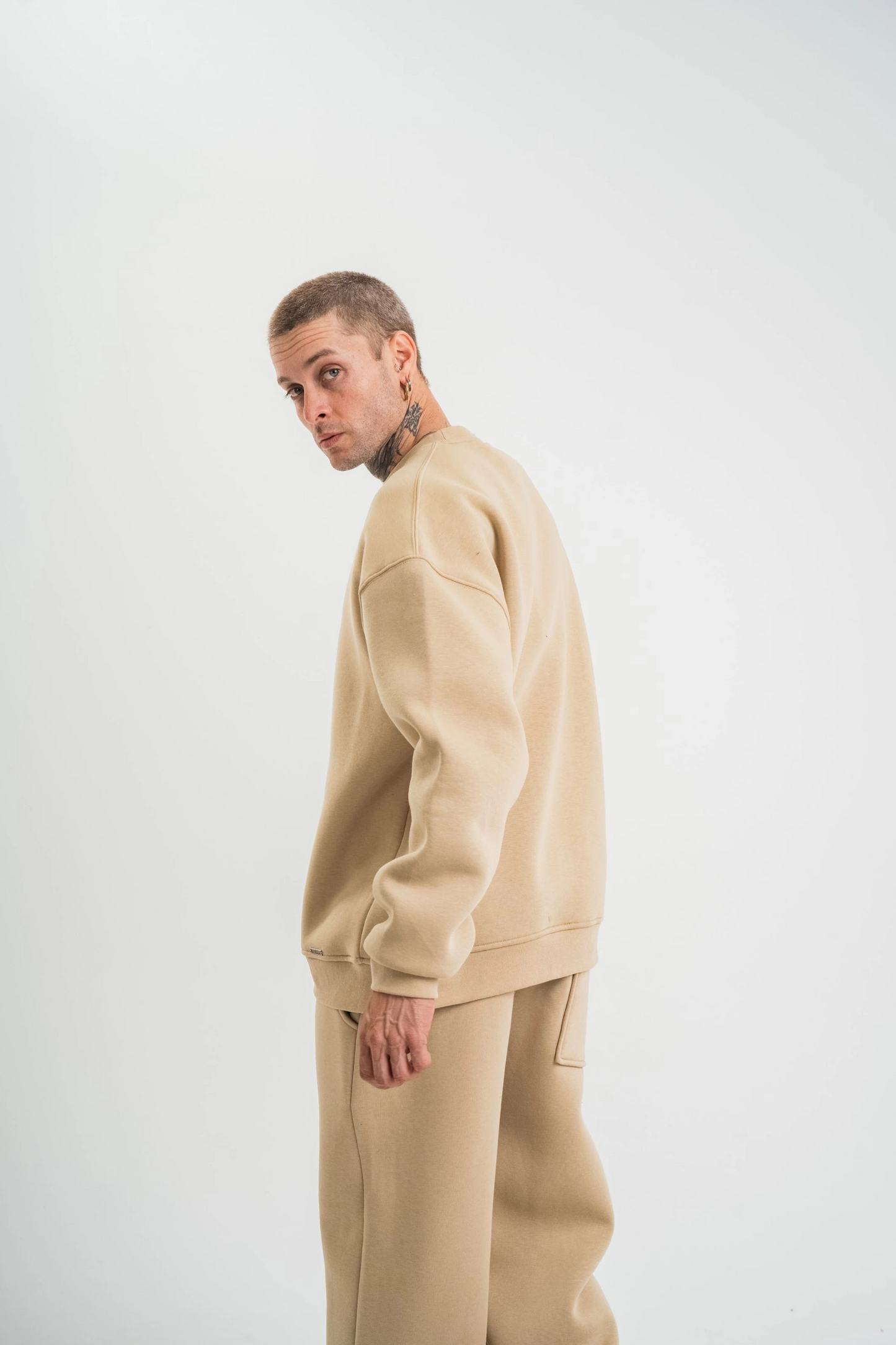 ASSEMA Erkek Uzun Kol Bisiklet Yaka 3 iplik Pamuklu Kışlık SweatShirt  - Bej
