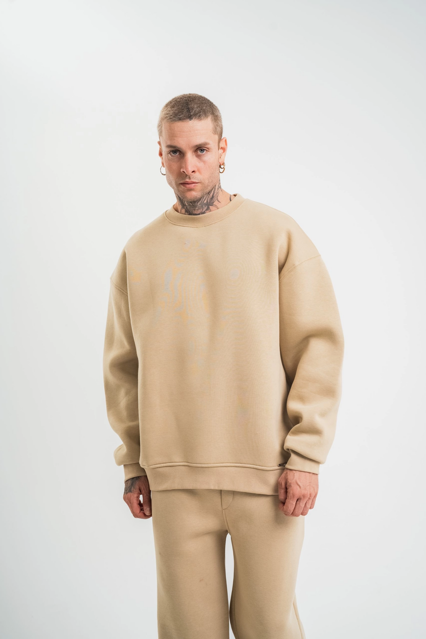 ASSEMA Erkek Uzun Kol Bisiklet Yaka 3 iplik Pamuklu Kışlık SweatShirt  - Bej