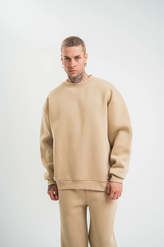 ASSEMA Erkek Uzun Kol Bisiklet Yaka 3 iplik Pamuklu Kışlık SweatShirt  - Bej