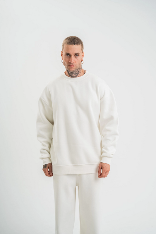 ASSEMA Erkek Uzun Kol Bisiklet Yaka 3 iplik Pamuklu Kışlık SweatShirt  - Beyaz