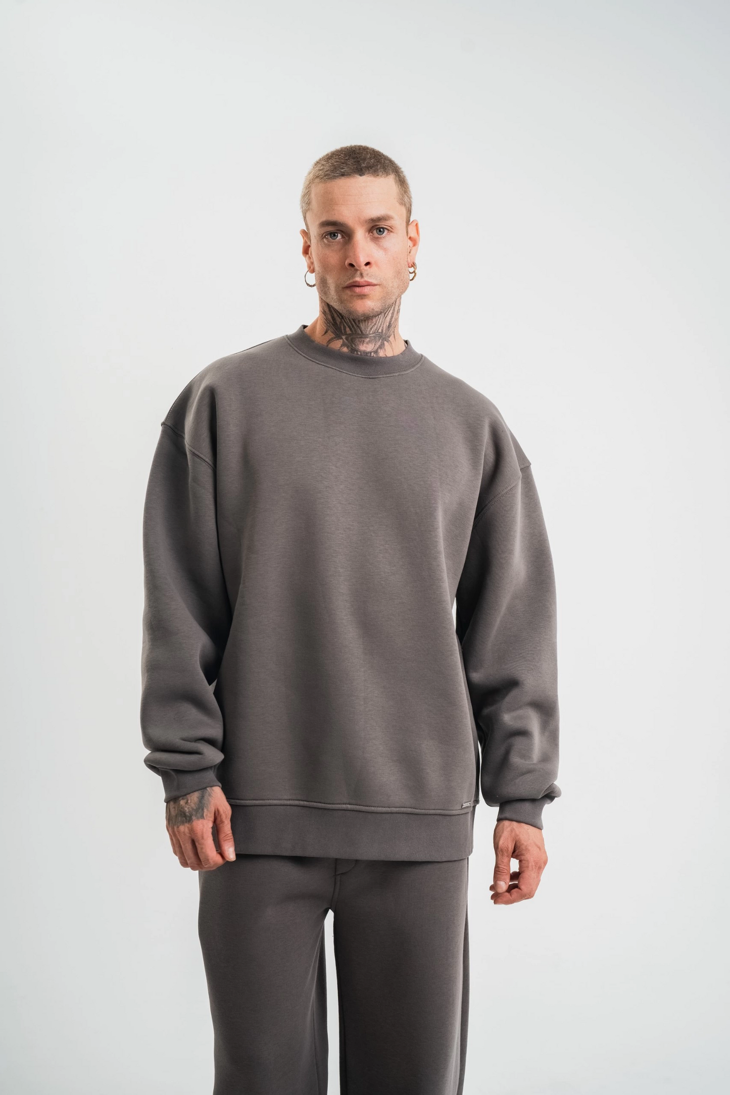 ASSEMA Erkek Uzun Kol Bisiklet Yaka 3 iplik Pamuklu Kışlık SweatShirt  - Füme