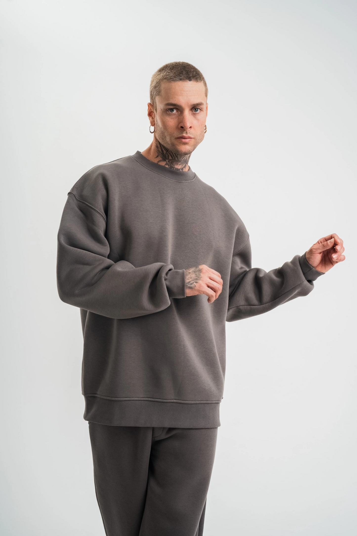 ASSEMA Erkek Uzun Kol Bisiklet Yaka 3 iplik Pamuklu Kışlık SweatShirt  - Füme