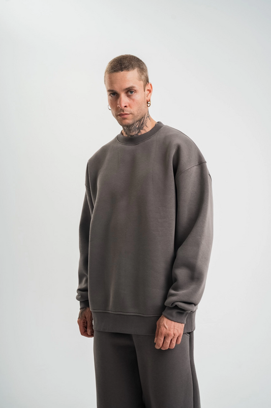 ASSEMA Erkek Uzun Kol Bisiklet Yaka 3 iplik Pamuklu Kışlık SweatShirt  - Füme