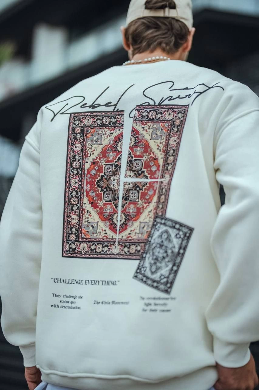ASSEMA Erkek üç iplik pamuklu Bisiklet Yaka Baskılı SweatShirt - Beyaz