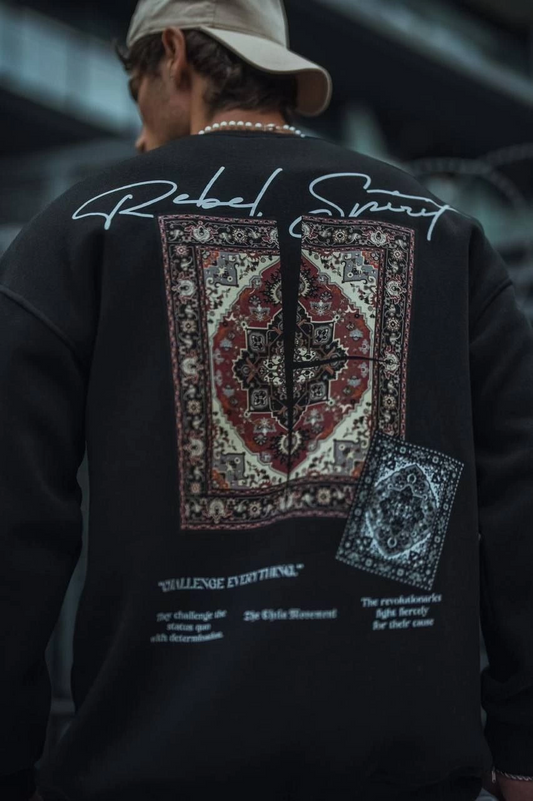 ASSEMA Erkek Üç iplik Pamuklu Bisiklet Yaka Baskılı SweatShirt - Siyah