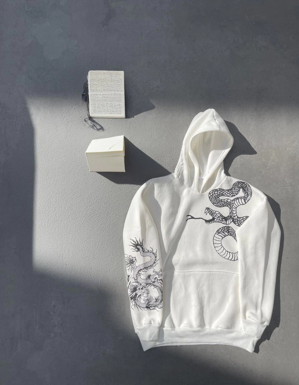 ASSEMA Kadın üç iplik  Kapüşonlu Baskılı SweatShirt - Beyaz