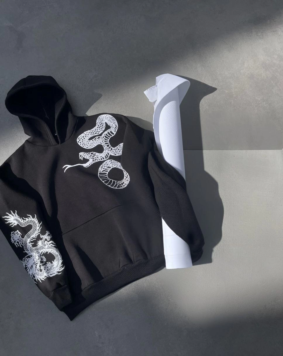 ASSEMA Kadın üç iplik Kapüşonlu Baskılı SweatShirt - Siyah