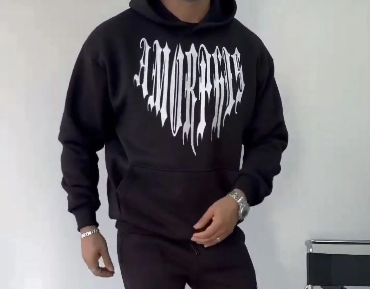 ASSEMA Erkek üç iplik pamuklu Kapüşonlu Baskılı SweatShirt - Siyah
