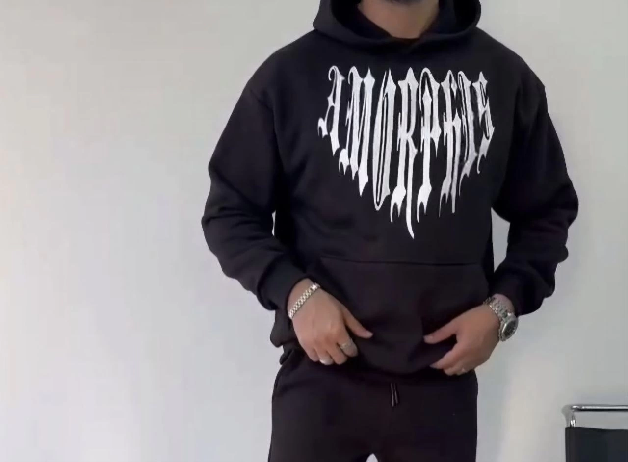 ASSEMA Erkek üç iplik pamuklu Kapüşonlu Baskılı SweatShirt - Siyah