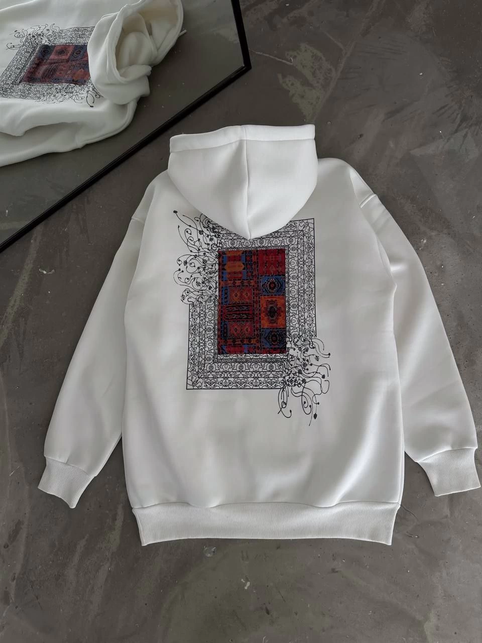 ASSEMA Kadın üç iplik Kapüşonlu Ön Ve Arka Baskılı SweatShirt - Beyaz