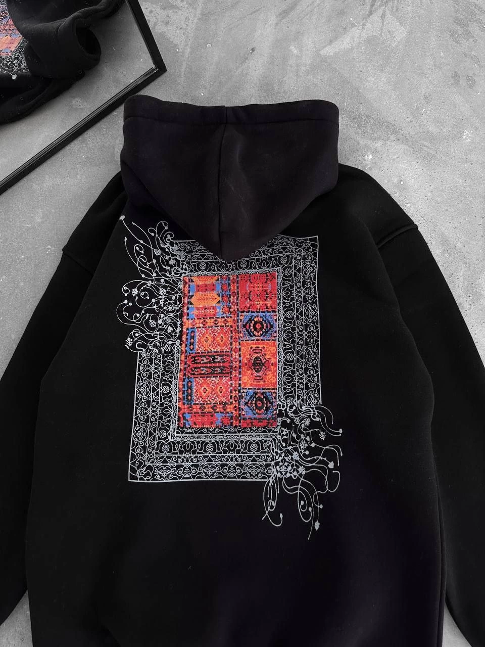 ASSEMA Erkek üç iplik pamuklu Kapüşonlu Ön Ve Arka Baskılı SweatShirt - Siyah