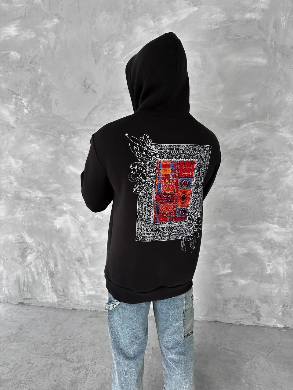 ASSEMA Erkek üç iplik pamuklu Kapüşonlu Ön Ve Arka Baskılı SweatShirt - Siyah