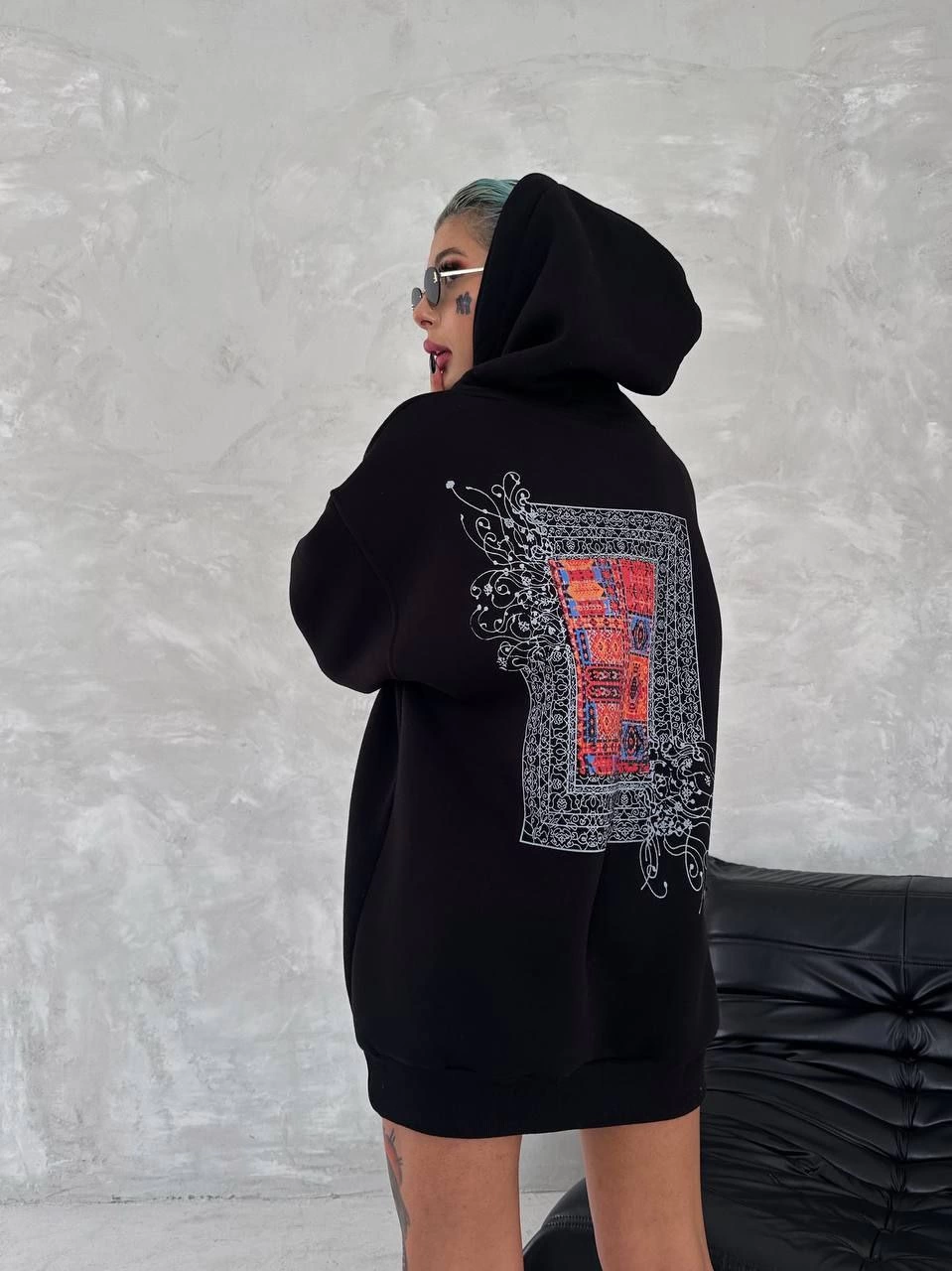 ASSEMA Kadın üç iplik Kapüşonlu Ön Ve Arka Baskılı SweatShirt - Siyah