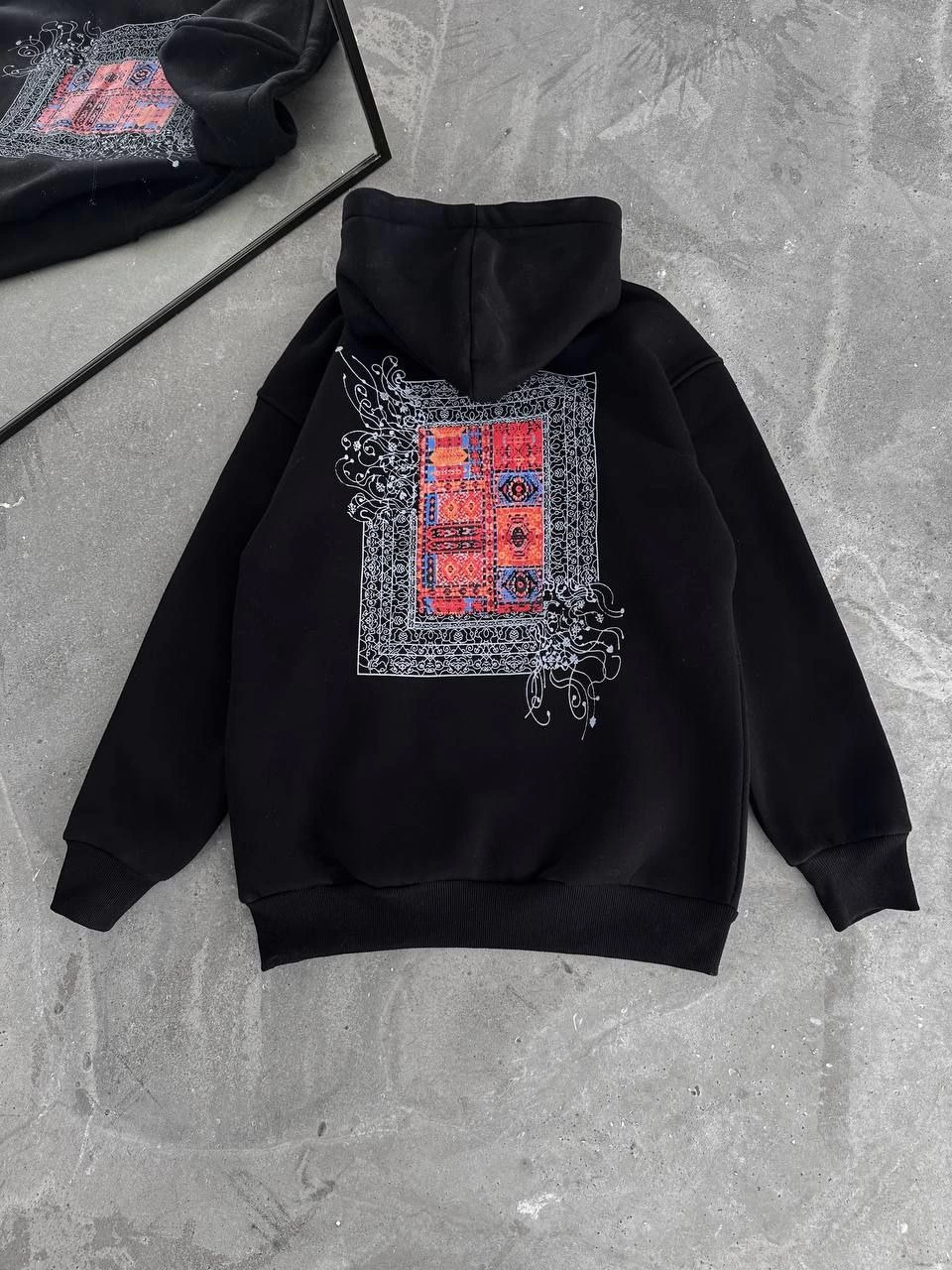 ASSEMA Kadın üç iplik Kapüşonlu Ön Ve Arka Baskılı SweatShirt - Siyah