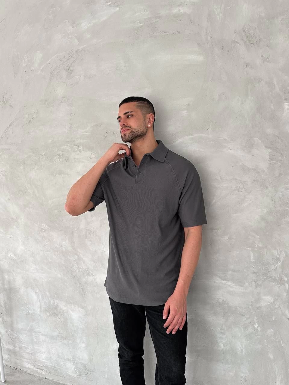 ASSEMA Erkek Yakalı Patlı Kısa Kol T-shirt - Antrasit