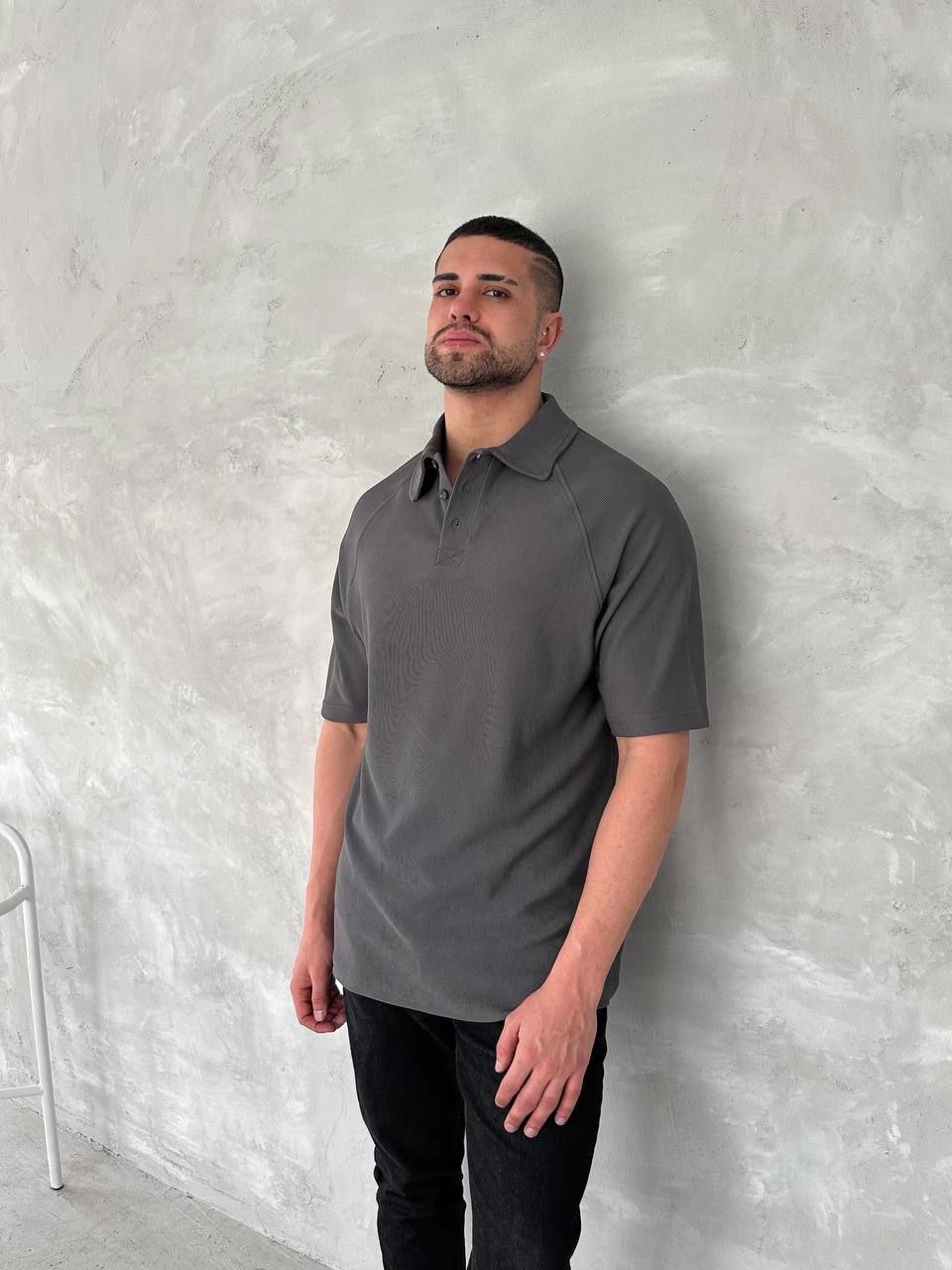ASSEMA Erkek Yakalı Patlı Kısa Kol T-shirt - Antrasit