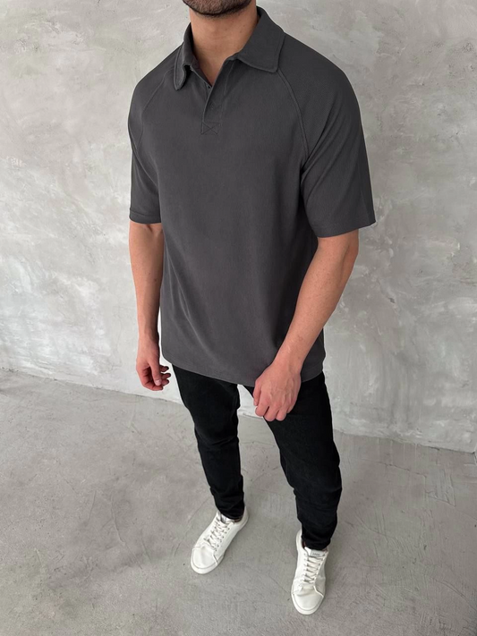 ASSEMA Erkek Yakalı Patlı Kısa Kol T-shirt - Antrasit