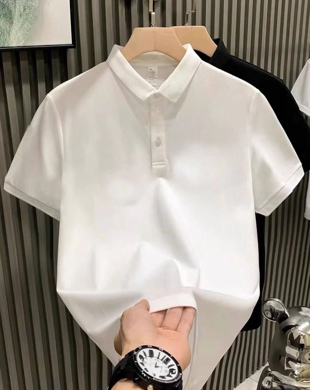ASSEMA Erkek Yakalı Pike Kumaş Tişort  Düğmeli Düz kısa kol T-Shirt - Beyaz